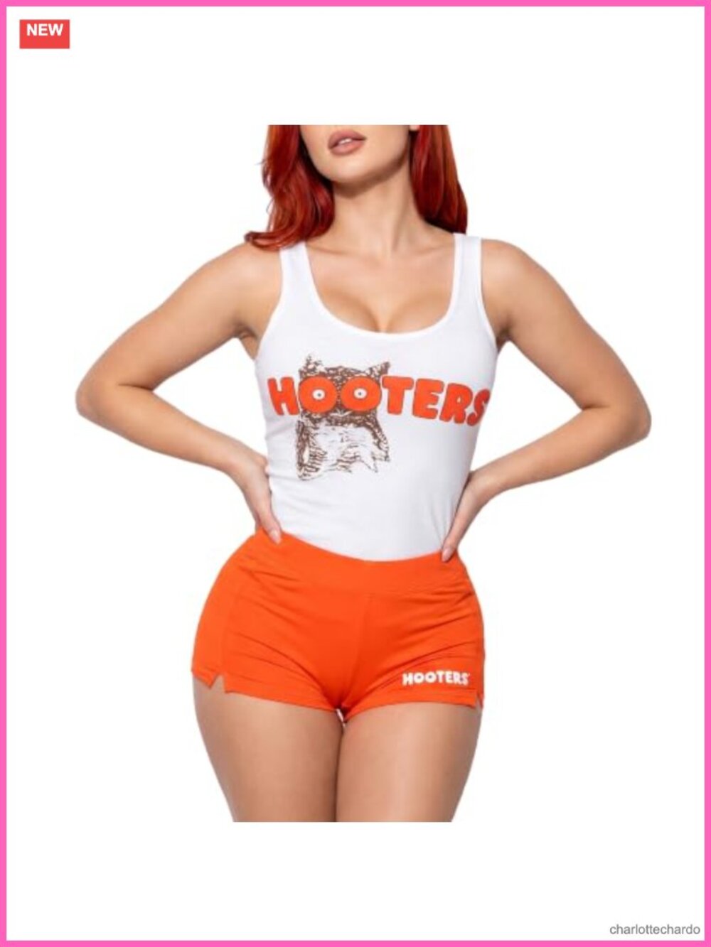 Sexy Waitress Costume Set Tank Top & Neon Orange Shorts Halloween Cosplay